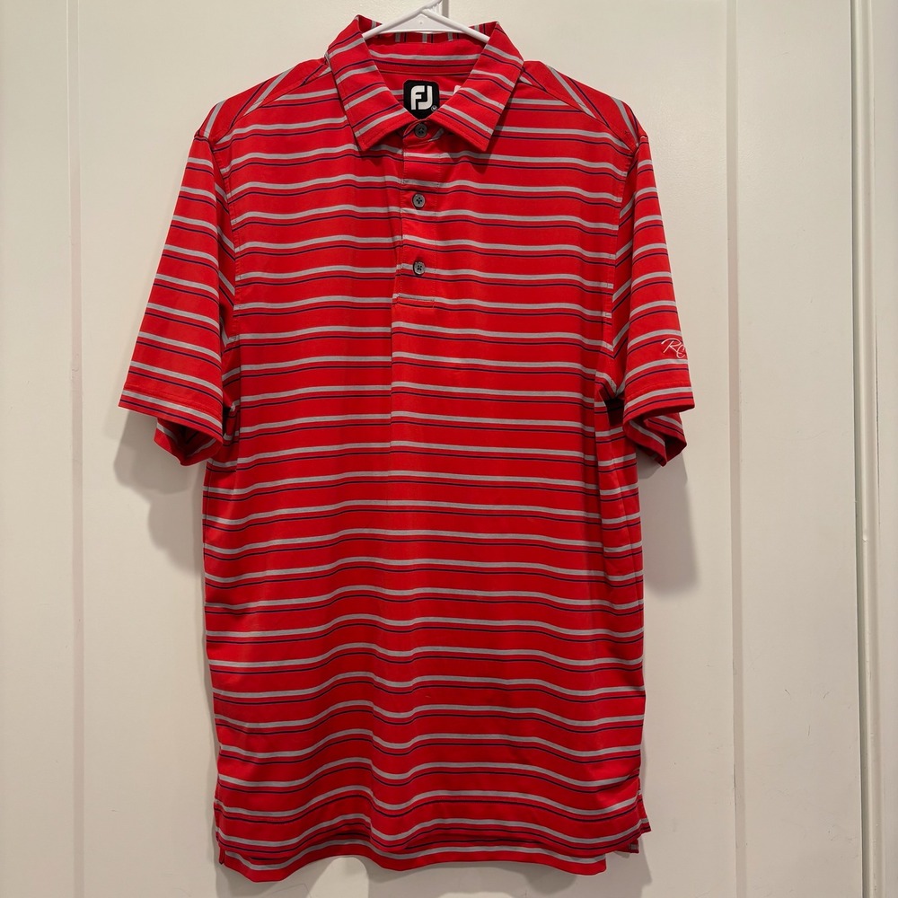 FootJoy ProDry Mens Red Striped Golf Polo Shirt Short Sleeve Size Medium